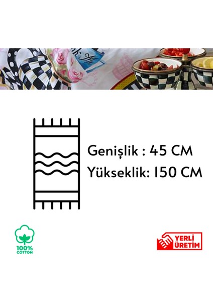 Mackenzie Model Siyah Damalı Çizgili Çiçek Desen Püsküllü 45 x 150 Runner I Dekor I Luxury Dekor