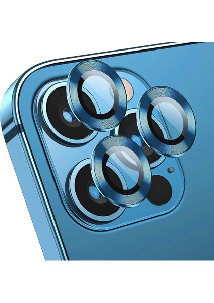 Iphone 14 Pro Max Kamera Koruyucu Lens Mercek Metal Çerçeveli 3lü Set Mavi Blue