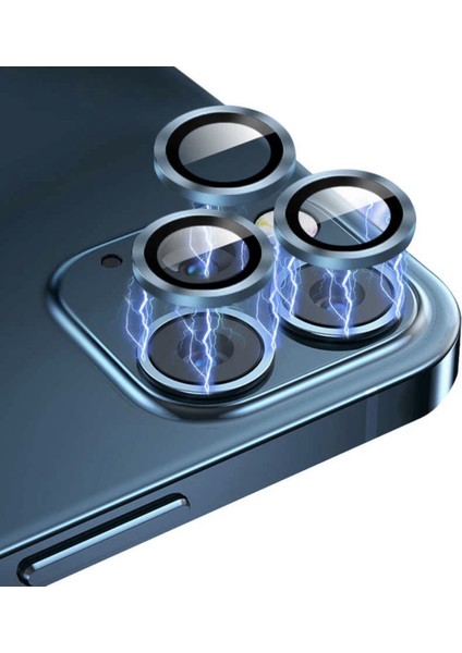 Iphone 14 Pro Max Kamera Koruyucu Lens Mercek Metal Çerçeveli 3lü Set Mavi Blue