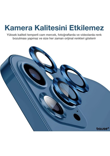 Iphone 14 Pro Max Kamera Koruyucu Lens Mercek Metal Çerçeveli 3lü Set Mavi Blue