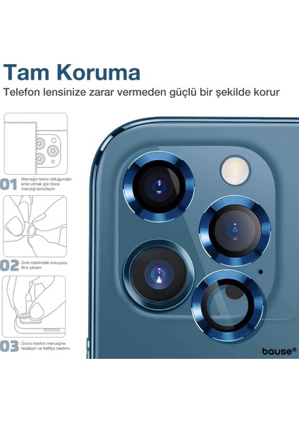 Iphone 14 Pro Max Kamera Koruyucu Lens Mercek Metal Çerçeveli 3lü Set Mavi Blue