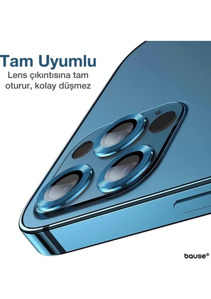 Iphone 14 Pro Max Kamera Koruyucu Lens Mercek Metal Çerçeveli 3lü Set Mavi Blue