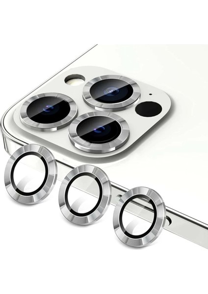 Iphone 14 Pro Kamera Koruyucu Lens Mercek Metal Çerçeveli 3lü Set Gümüş Gri Silver