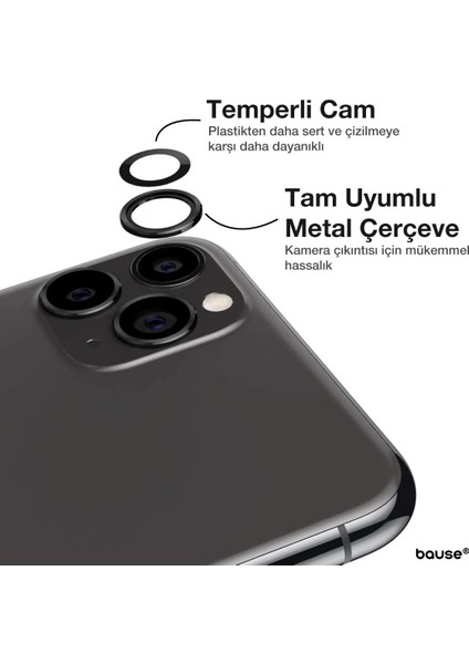 Iphone 14 Pro Kamera Koruyucu Lens Mercek Metal Çerçeveli 3lü Set Siyah Black