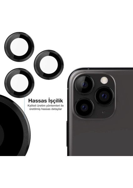 Iphone 14 Pro Kamera Koruyucu Lens Mercek Metal Çerçeveli 3lü Set Siyah Black