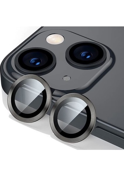 Iphone 14 Kamera Koruyucu Lens Mercek Metal Çerçeveli 2li Set Siyah Black