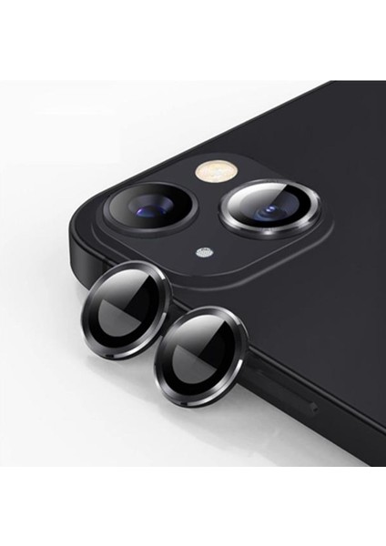 Iphone 14 Kamera Koruyucu Lens Mercek Metal Çerçeveli 2li Set Siyah Black