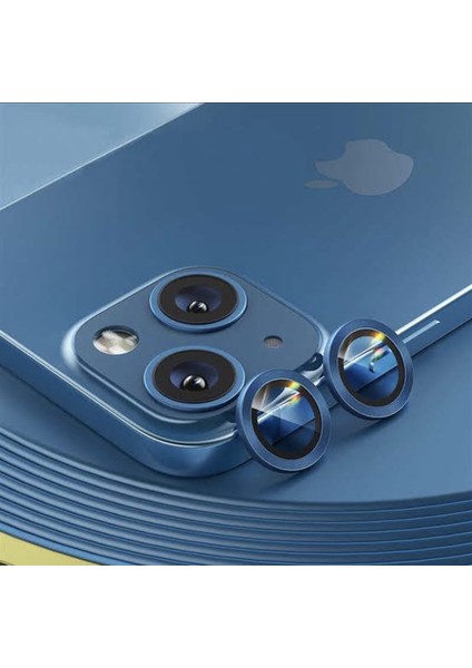 Iphone 14 Kamera Koruyucu Lens Mercek Metal Çerçeveli 2li Set Mavi Blue