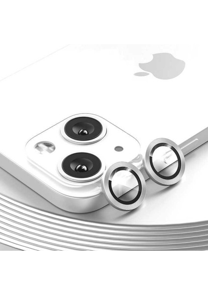 Iphone 14 Plus Kamera Koruyucu Lens Mercek Metal Çerçeveli 2li Set Gümüş Gri Silver