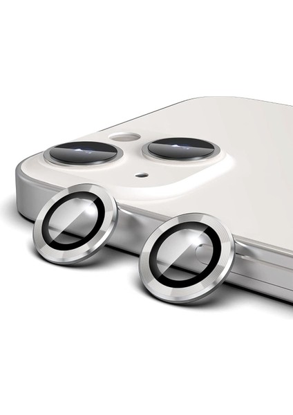Iphone 14 Plus Kamera Koruyucu Lens Mercek Metal Çerçeveli 2li Set Gümüş Gri Silver