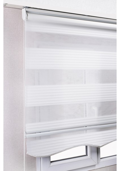 Etekli Beyaz Pileli Zebra Stor Kaliteli Güneşlik Perde