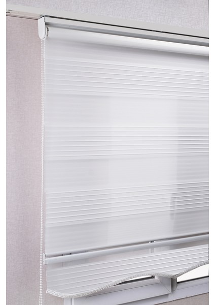Brillant Etekli Beyaz Pileli Zebra Stor Kaliteli Güneşlik Perde