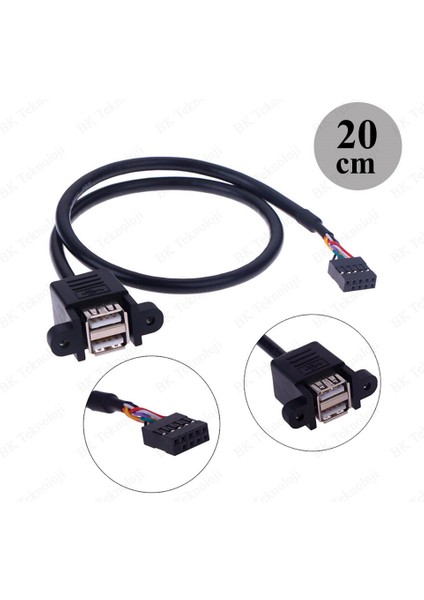 Pc Anakart 9 Pin Header Panel Tipi Vidalı 2x USB 2.0 Dişi Kablo
