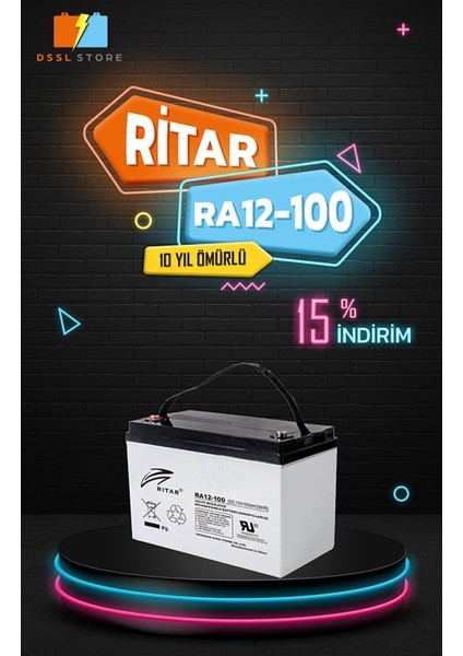 RA12-100 12V 100AH Kuru Akü, Yeni Üretim Tarihli, Ups Aküsü