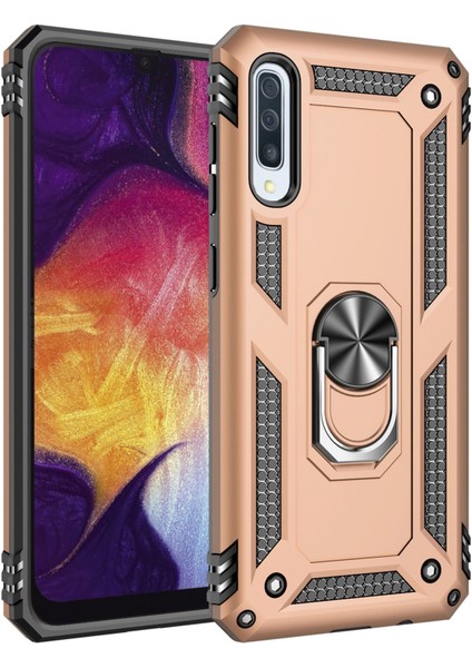 Newface Samsung Galaxy A50 Kılıf Sofya Yüzüklü Silikon Kapak - Gold