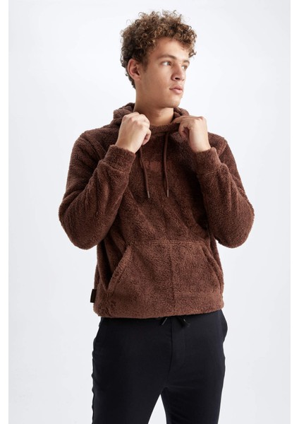 Regular Fit Kapüşonlu Baskılı Pelüş Sweatshirt Y5556AZ22WN
