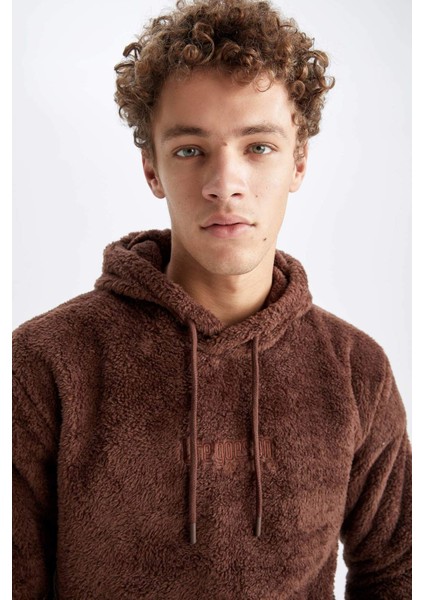 Regular Fit Kapüşonlu Baskılı Pelüş Sweatshirt Y5556AZ22WN