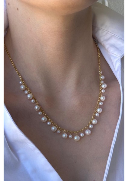 Bırıncı1926 14 Ayar Yeşil Altın Inci Sallantılı Kolye