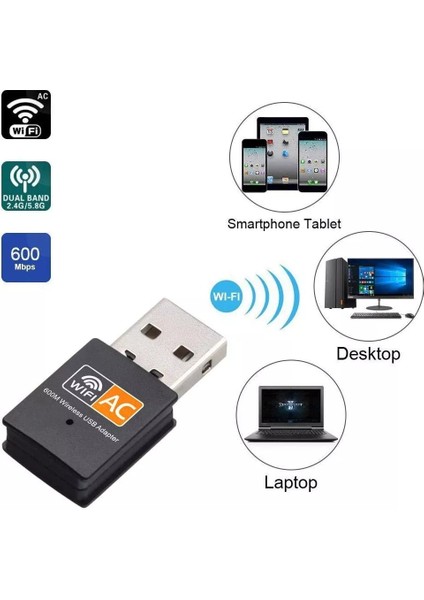 Çift Bant 600 Mbps 2.4 Ghz 5 Ghz USB Kablosuz Wifi Adaptör