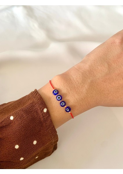Cam Nazar Boncuklu Kırmızı Ip Bileklik
