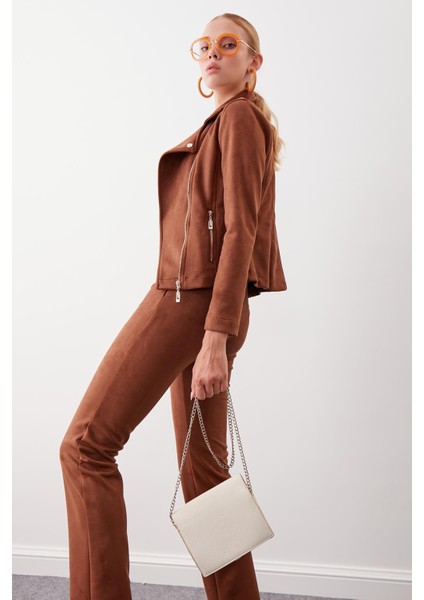 Kelebek Yaka Suni Süet Biker Ceket modelleri