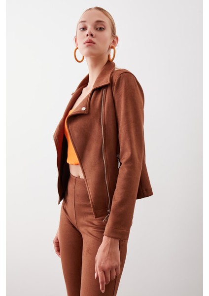 Kelebek Yaka Suni Süet Biker Ceket fırsatları