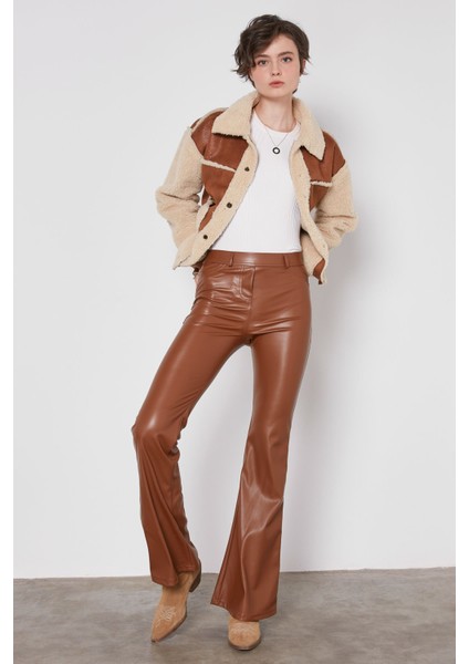 Ispanyol Paça Suni Deri Pantolon