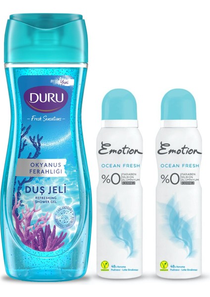 Ocean Fresh Deodorant 2x150ml Ve Duru Fresh Sensations Okyanus Ferahlığı Duş Jeli 450ml