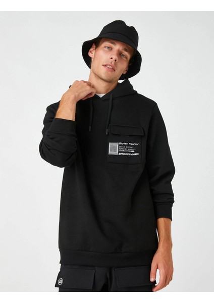 Kapşonlu Sweatshirt Şardonlu Slogan Baskılı Cep Detaylı fiyatları