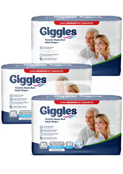 Yetişkin Hasta Bezi Ekstra Büyük Boy (Xl) 3 Paket (90 Adet )