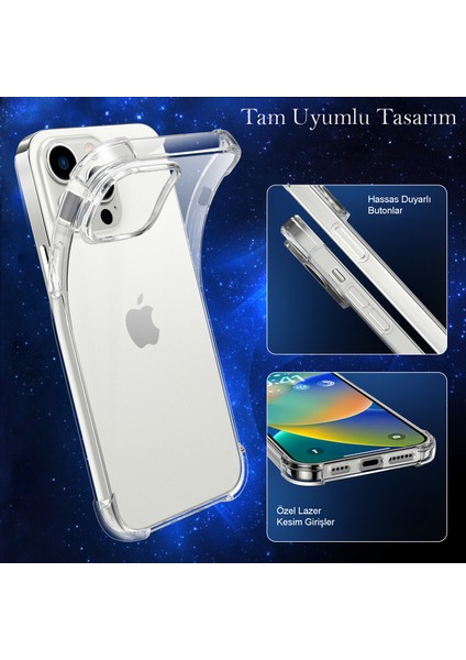 Case World Apple iPhone 14 ile Uyumlu Kapak Kamera Korumalı Şeffaf Airbag Antishock Köşe Korumalı Silikon ile Uyumlu Kılıf