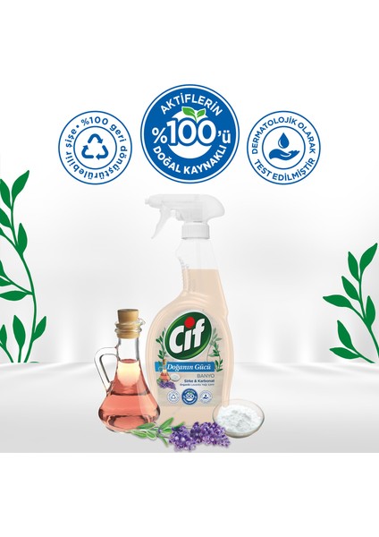 Doğanın Gücü Sprey Temizleyici Banyo İçin Sirke Karbonat Organik Lavanta Yağı İçerir 750 ml