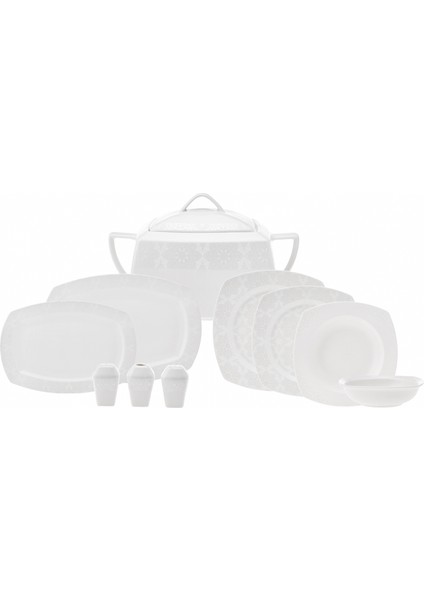 New Suha Cream 60 Parça 12 Kişilik Porselen Yemek Takımı Kare