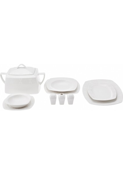 New Suha Cream 60 Parça 12 Kişilik Porselen Yemek Takımı Kare