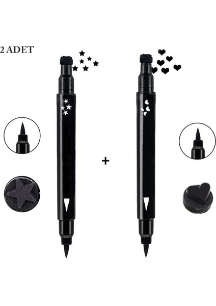 Çift Uçlu Eyeliner Yıldız ve Kalp Desenli 2li Ekonomik Set