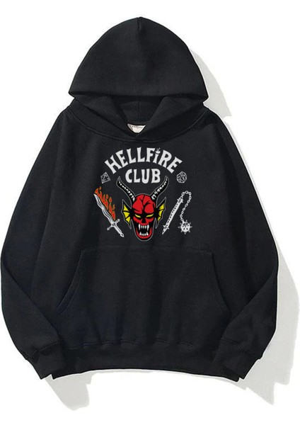 Unisex Hell Fire Club Sweatshirt Siyah