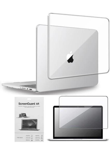 Macbook Air 13.6 İNÇ A2681 Uyumlu M2 - A3113 M3 Çip Parlak Kristal Şeffaf Kılıf + Ekran Koruyucu Film