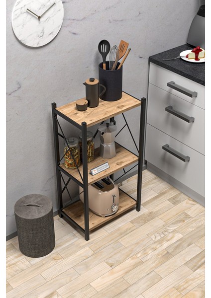 Arveni Metal Tekli Mutfak Rafı Malzeme Dolabı 3 Raflı Mikrodalga Fırın Rafı Çok Amaçlı