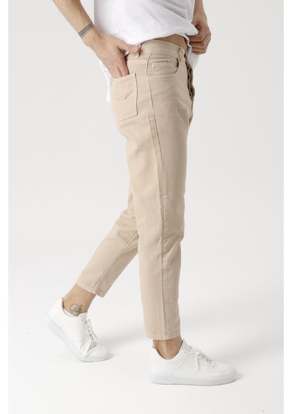 Erkek Krem Boyfriend Kot Pantolon modelleri