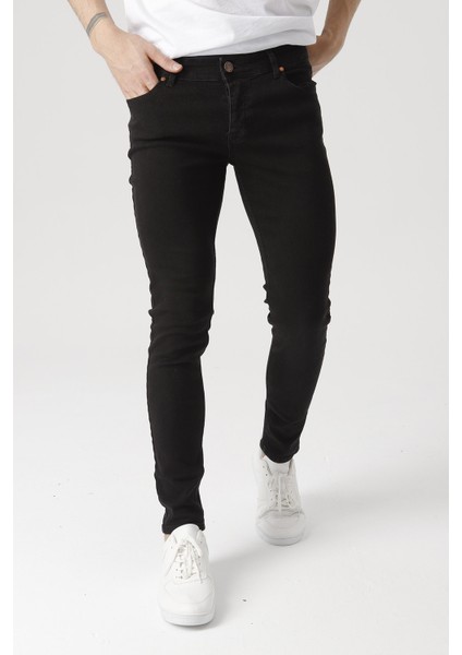 Erkek Siyah Slim Fit Dar Paça Likralı Kot Pantolon