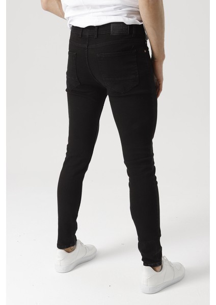 Erkek Siyah Slim Fit Dar Paça Likralı Kot Pantolon