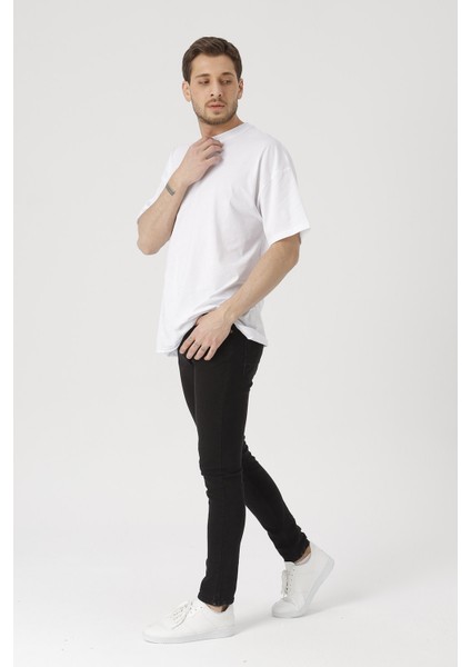 Erkek Siyah Slim Fit Dar Paça Likralı Kot Pantolon