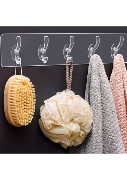 2 Adet 5 Li Yapışkanlı Şeffaf Duvar Askısı Banyo Mutfak Düzenleyici Askı Pratik Askılık