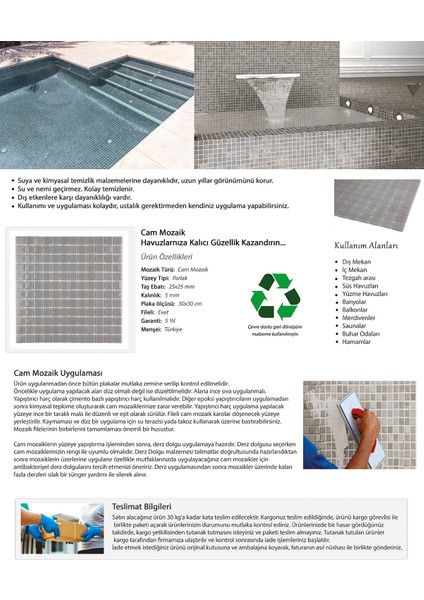 Mutfak, Banyo, Havuz, Sauna, Spa ve Tüm Yüzeyler Için 25X25MM Gri Cam Mozaik