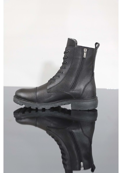 1350 Deri Fermuarlı Erkek Spor Bot - NKT01350-SIYAH-44 fırsatları