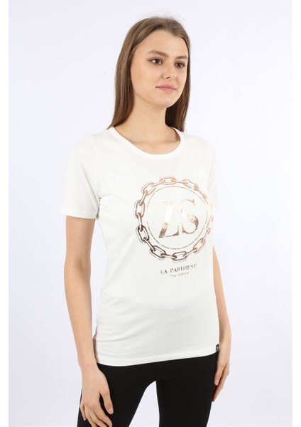 Baskılı Bisiklet Yaka Kısa Kollu T-Shirt