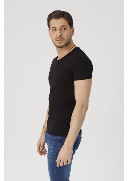 Erkek Siyah Kısa Kollu Pis Yaka Slim Fit T-Shirt modelleri