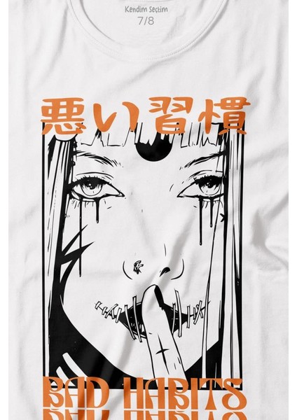 Bad Habbits Japonca Kötü Alışkanlık Baskılı Çocuk T-Shirt