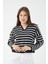 Kadın Çizgili Polo Yaka Triko Kazak 3