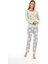 Patlı Yaka Desenli Uzun Kol Bayan Pijama Takım 1